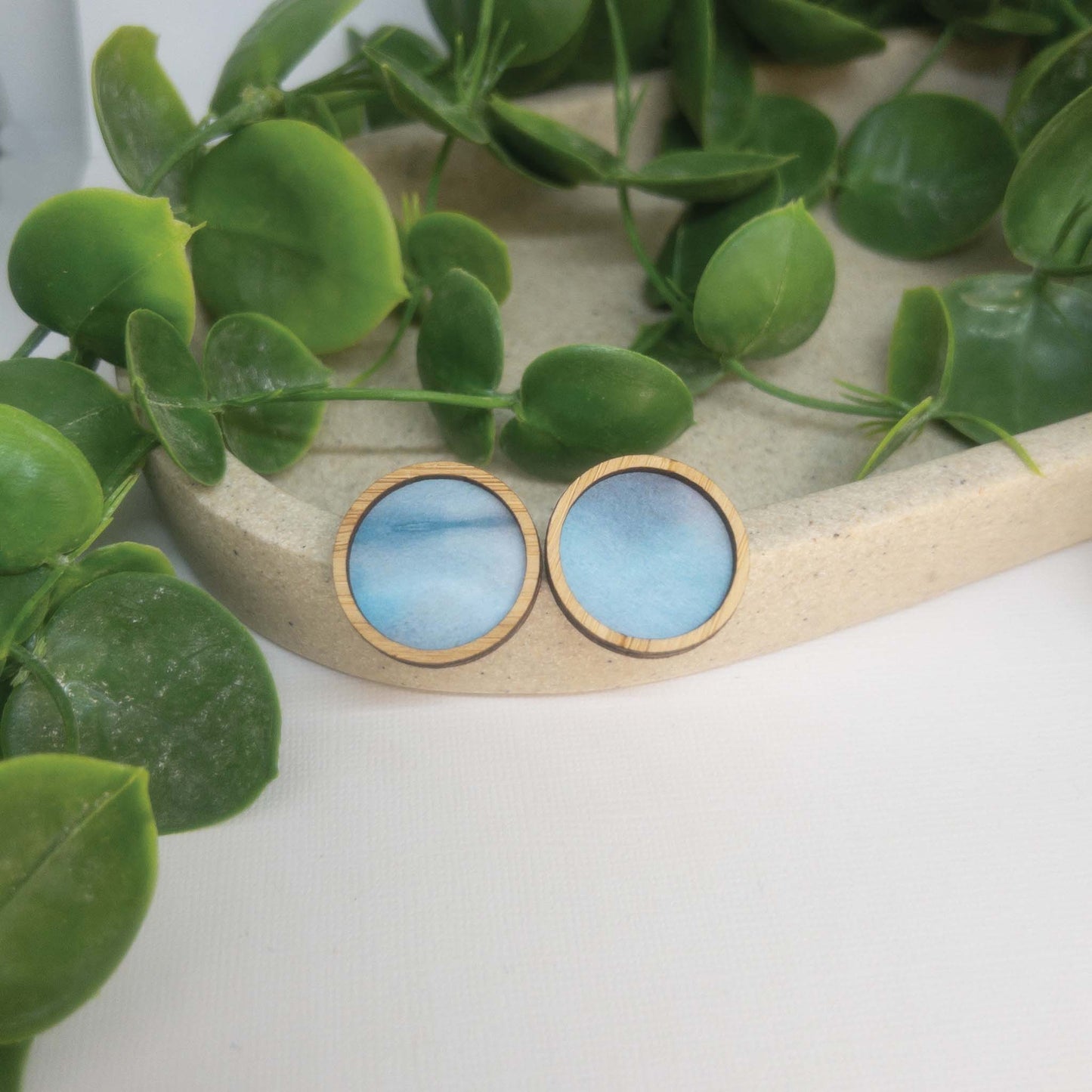 Blue Horizon | Wooden Statement Stud Earrings