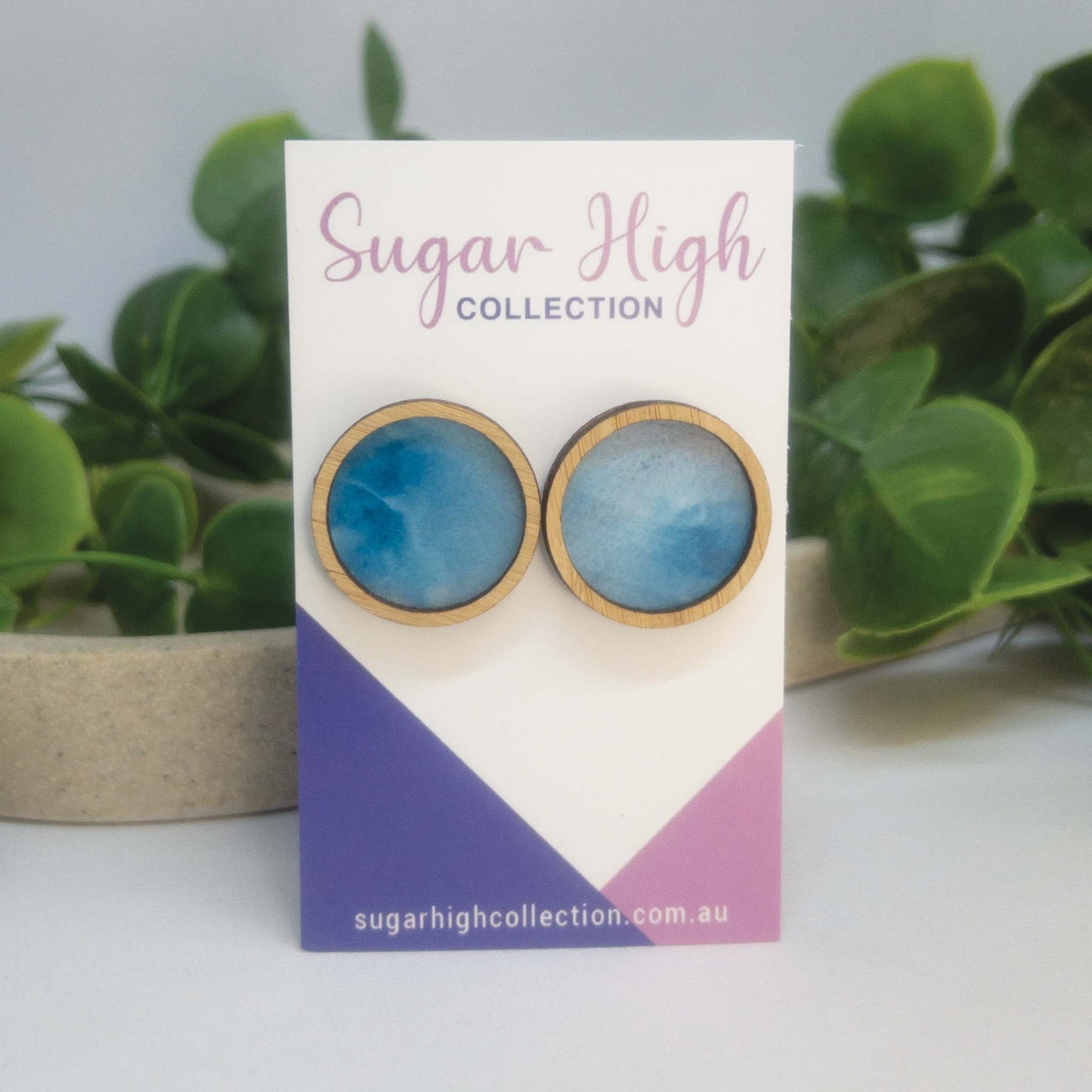 Blue Horizon | Wooden Statement Stud Earrings