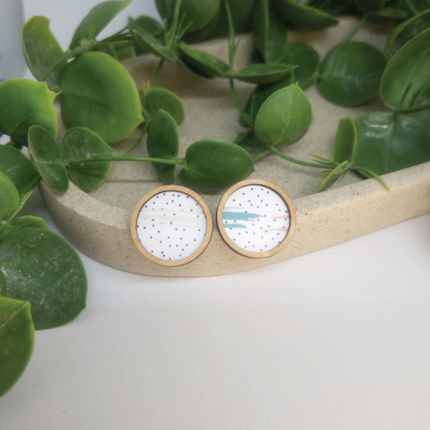 Pastel Polka | Wooden Statement Stud Earrings