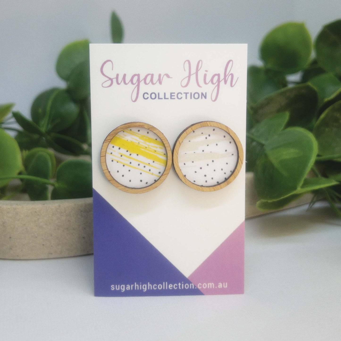 Pastel Polka | Wooden Statement Stud Earrings
