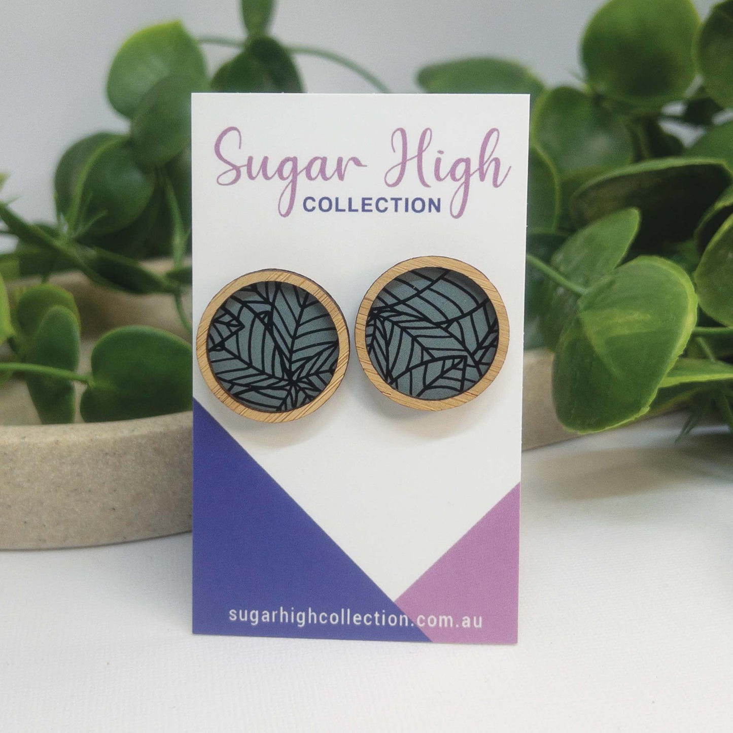 Midnight Botanicals | Wooden Statement Stud Earrings