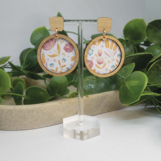 Sweet Blooms | Wooden Statement Drop Earrings