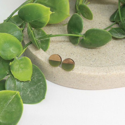 Olive Green | Wooden Stud Earrings