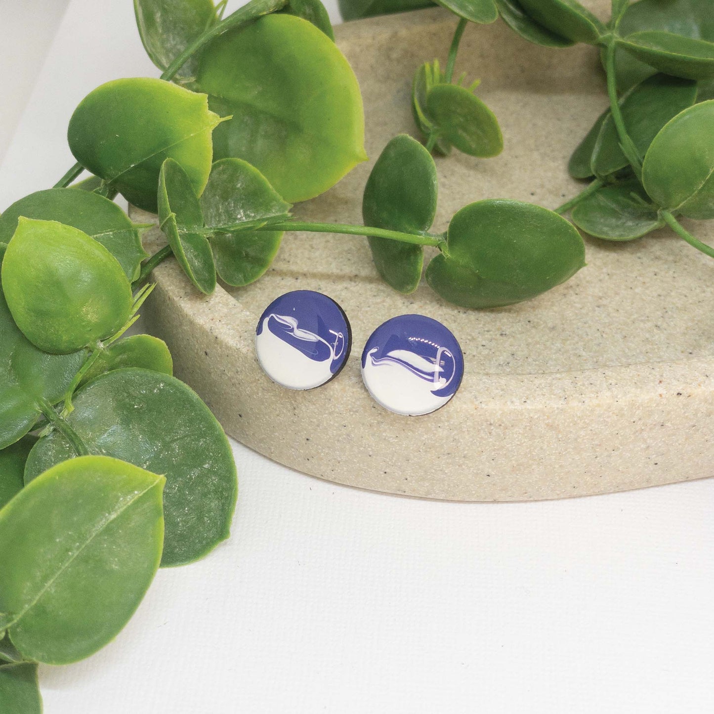 Purple Vibes + White | Wooden Stud Earrings