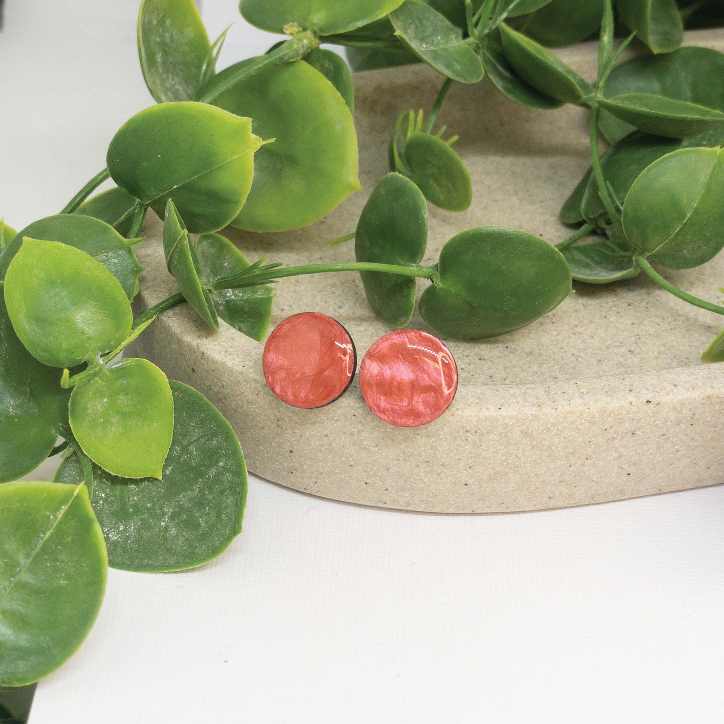 Peach | Wooden Stud Earrings