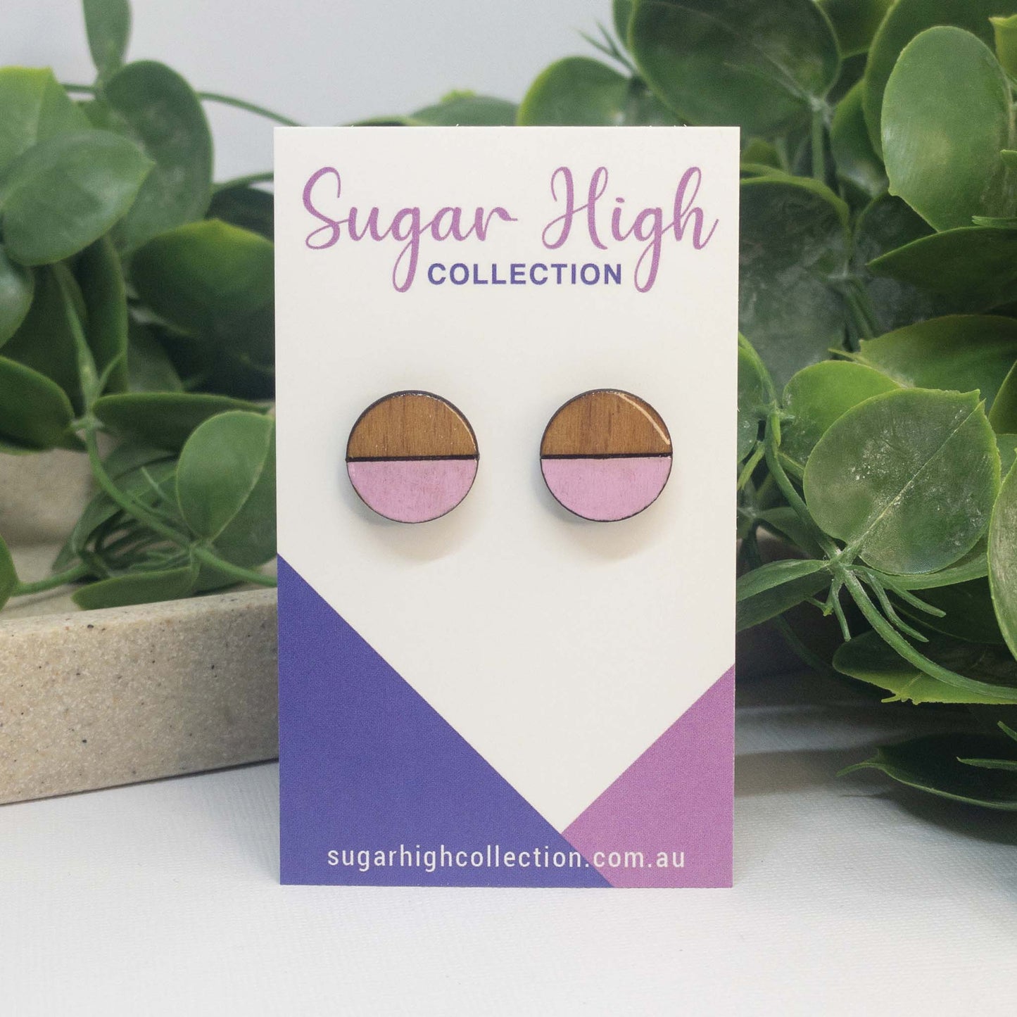 Pink Lemonade | Wooden Stud Earrings