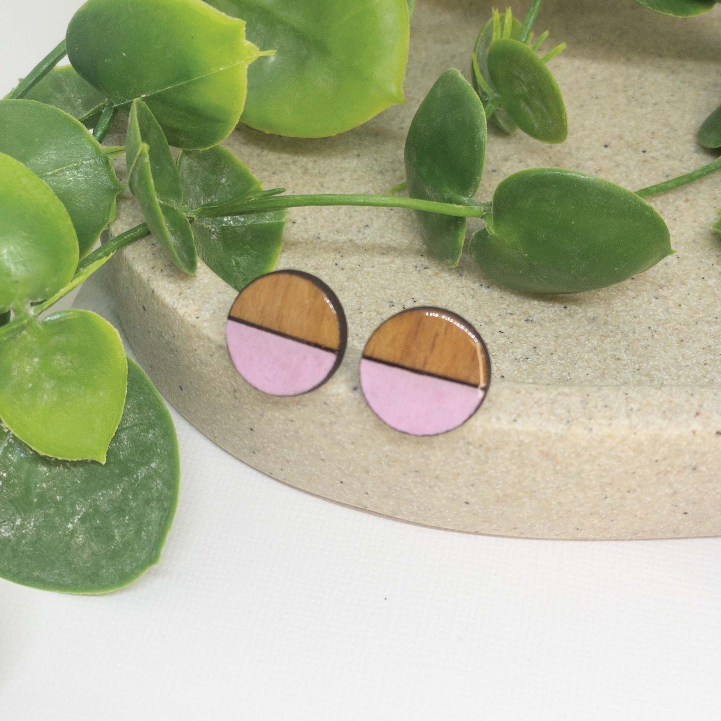 Pink Lemonade | Wooden Stud Earrings