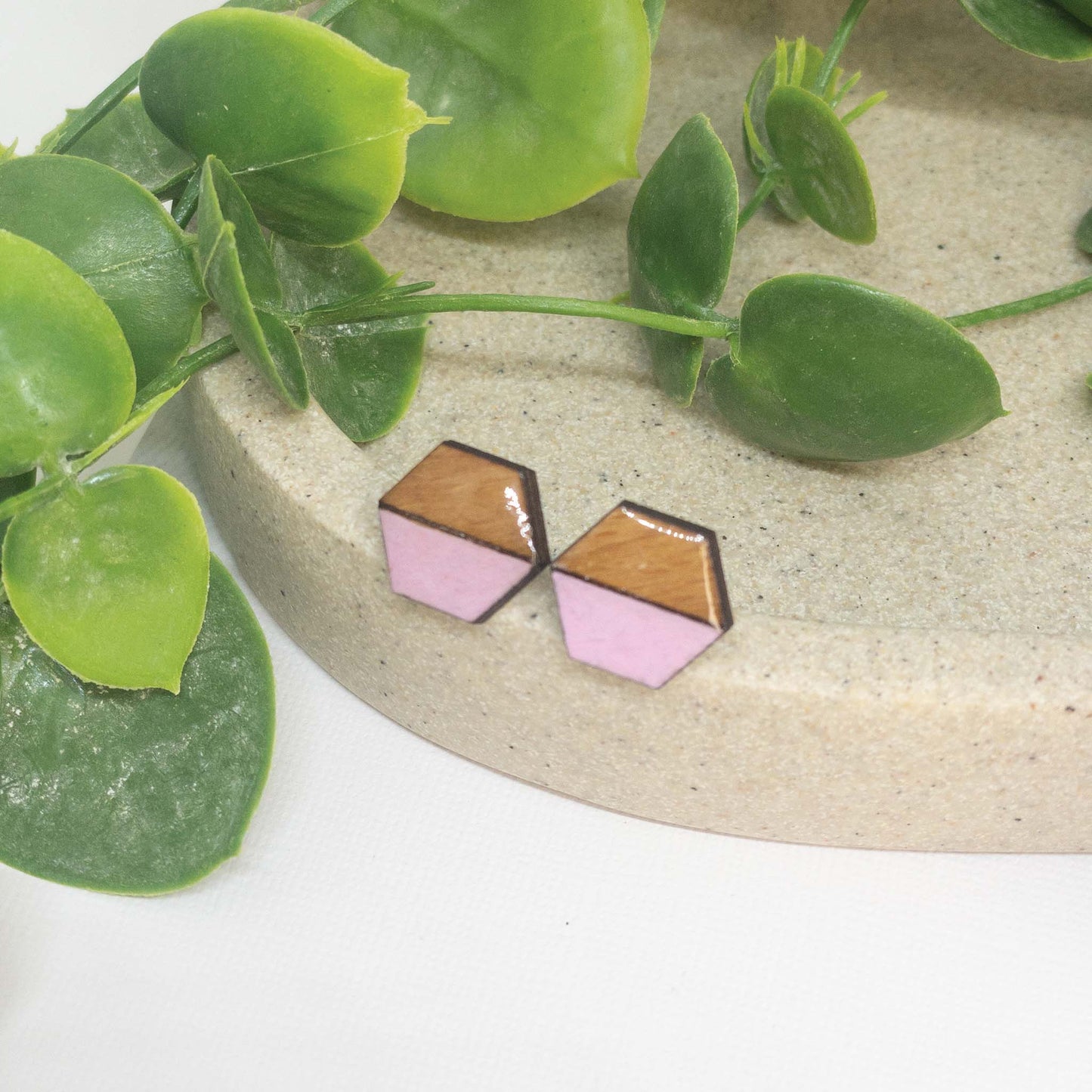 Pink Lemonade | Wooden Stud Earrings