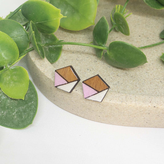 Pink Lemonade + White | Wooden Stud Earrings