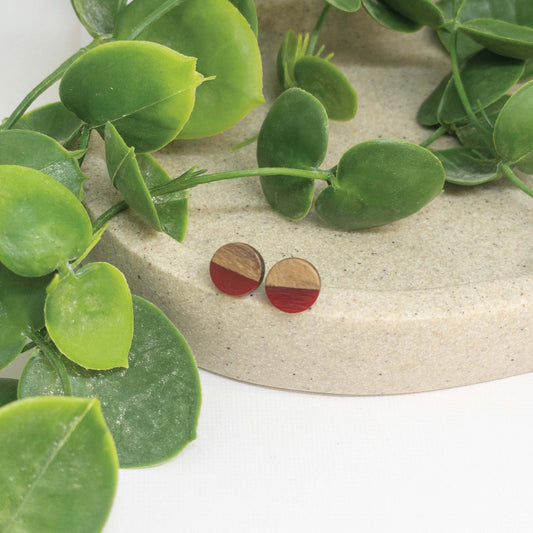 Red | Wooden Stud Earrings
