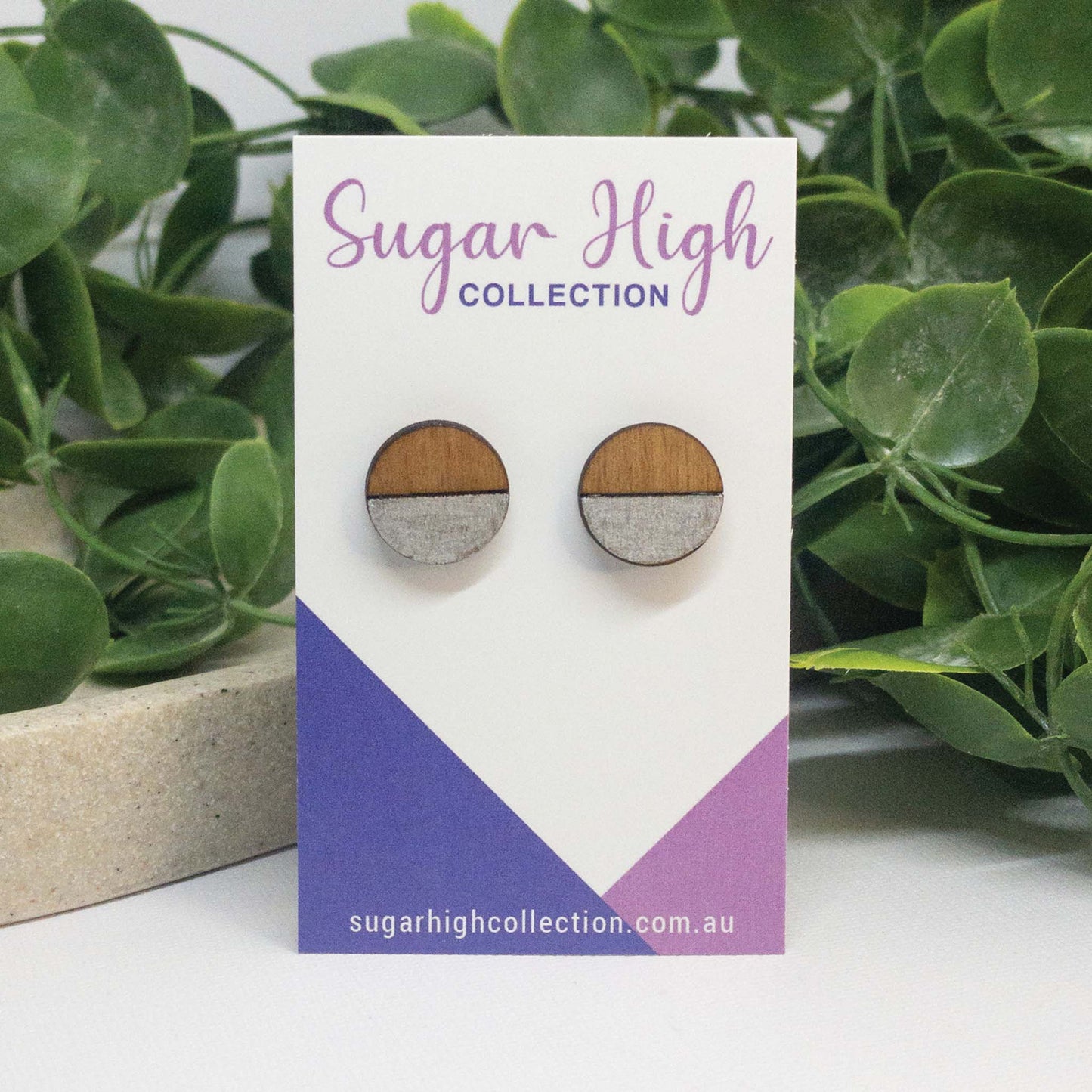Silver | Wooden Stud Earrings