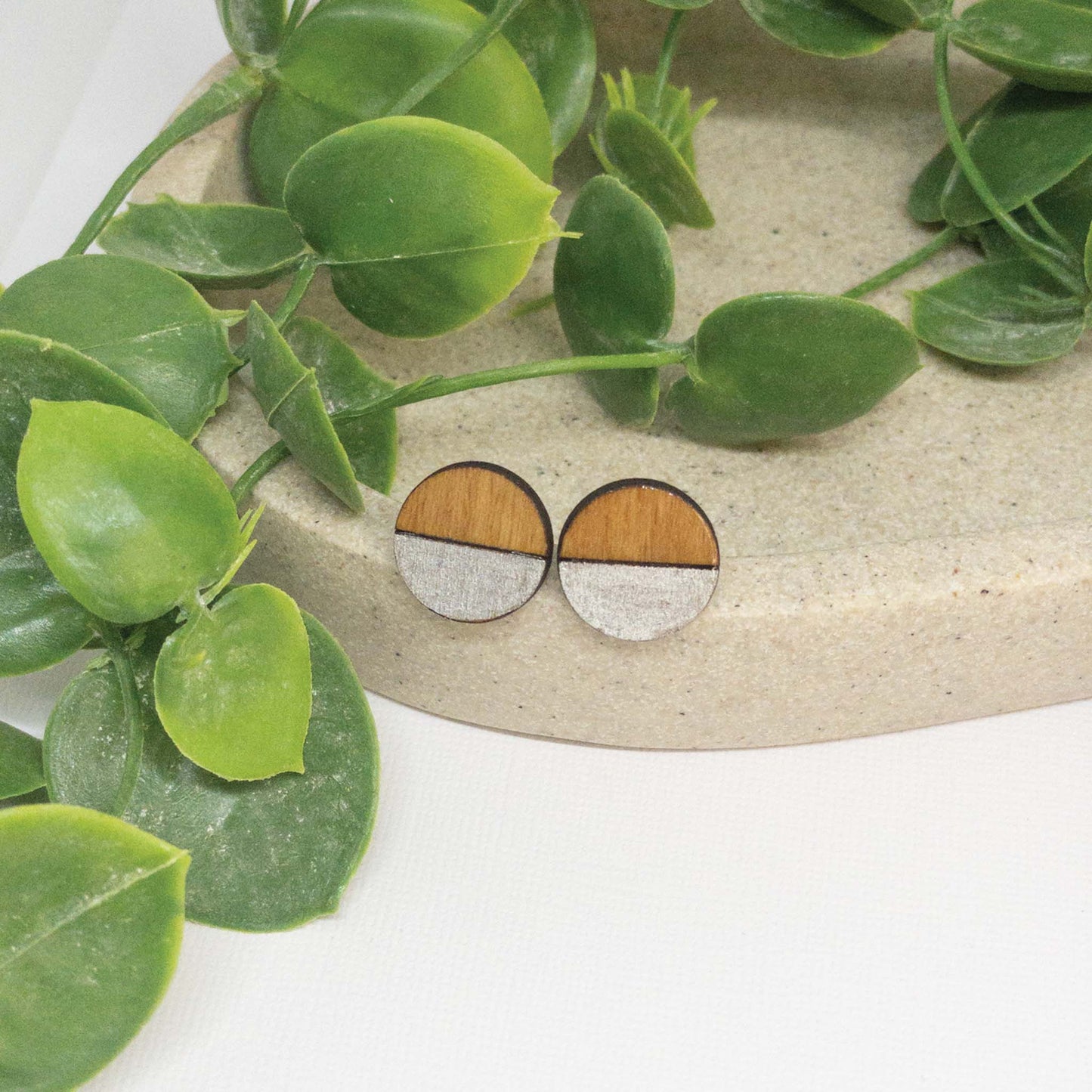Silver | Wooden Stud Earrings