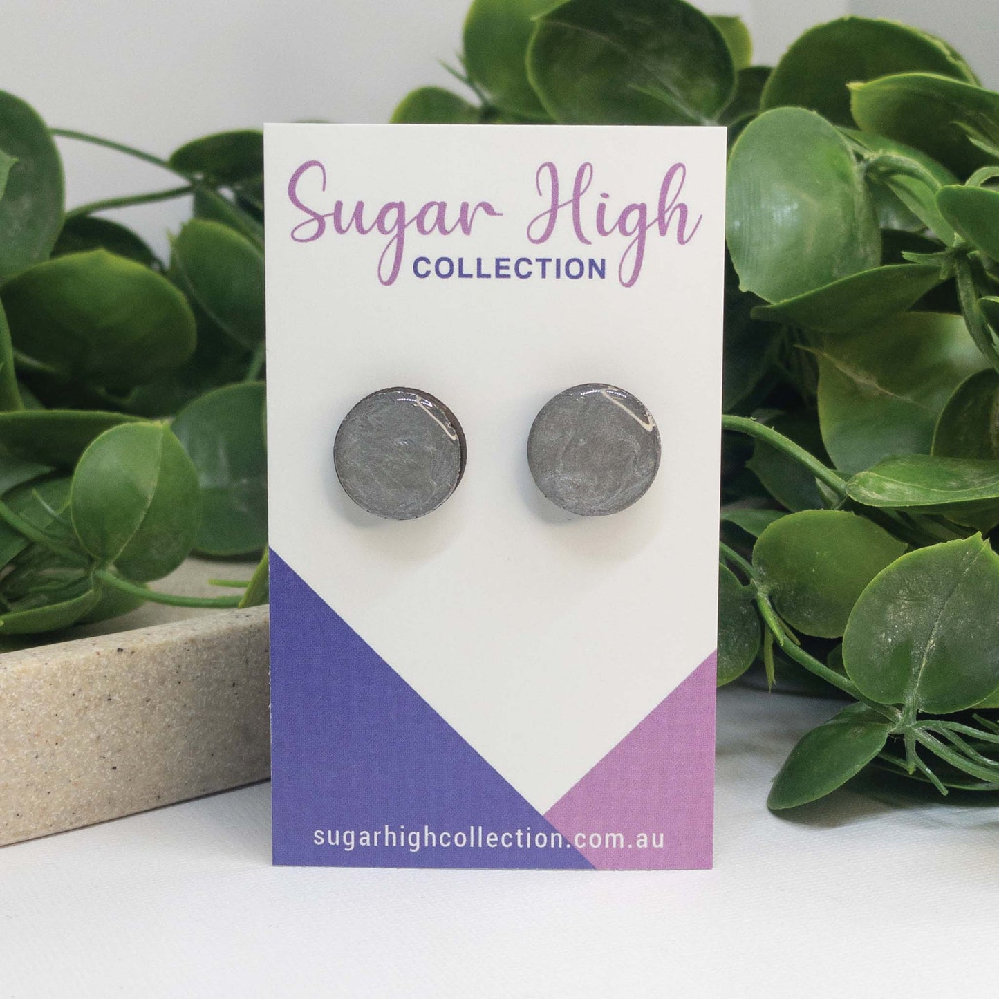 Silver Glow | Wooden Stud Earrings