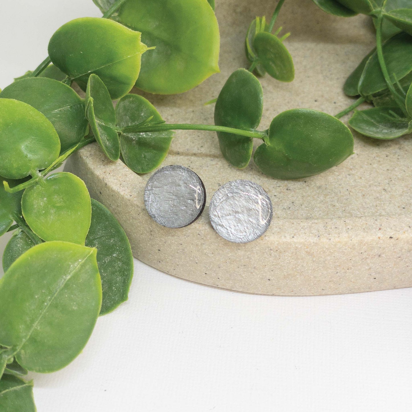 Silver Glow | Wooden Stud Earrings