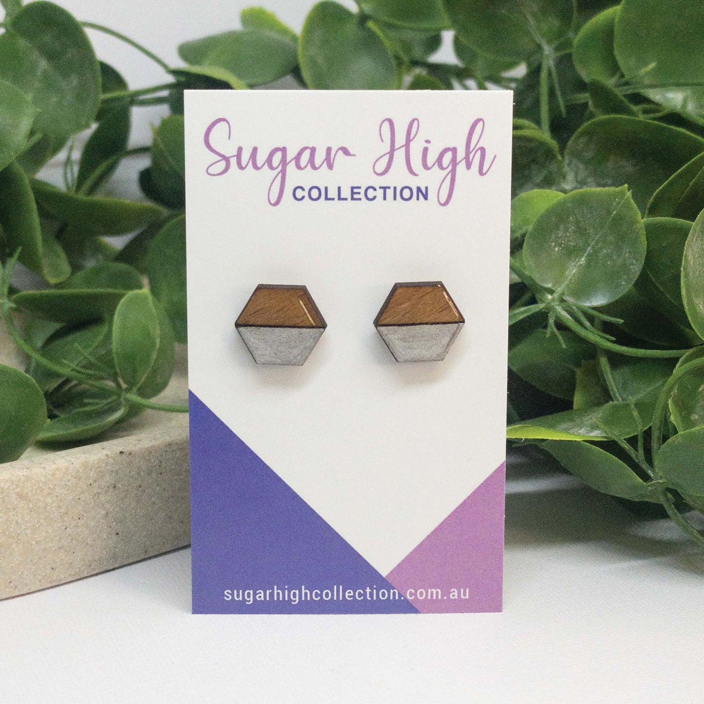 Silver | Wooden Stud Earrings