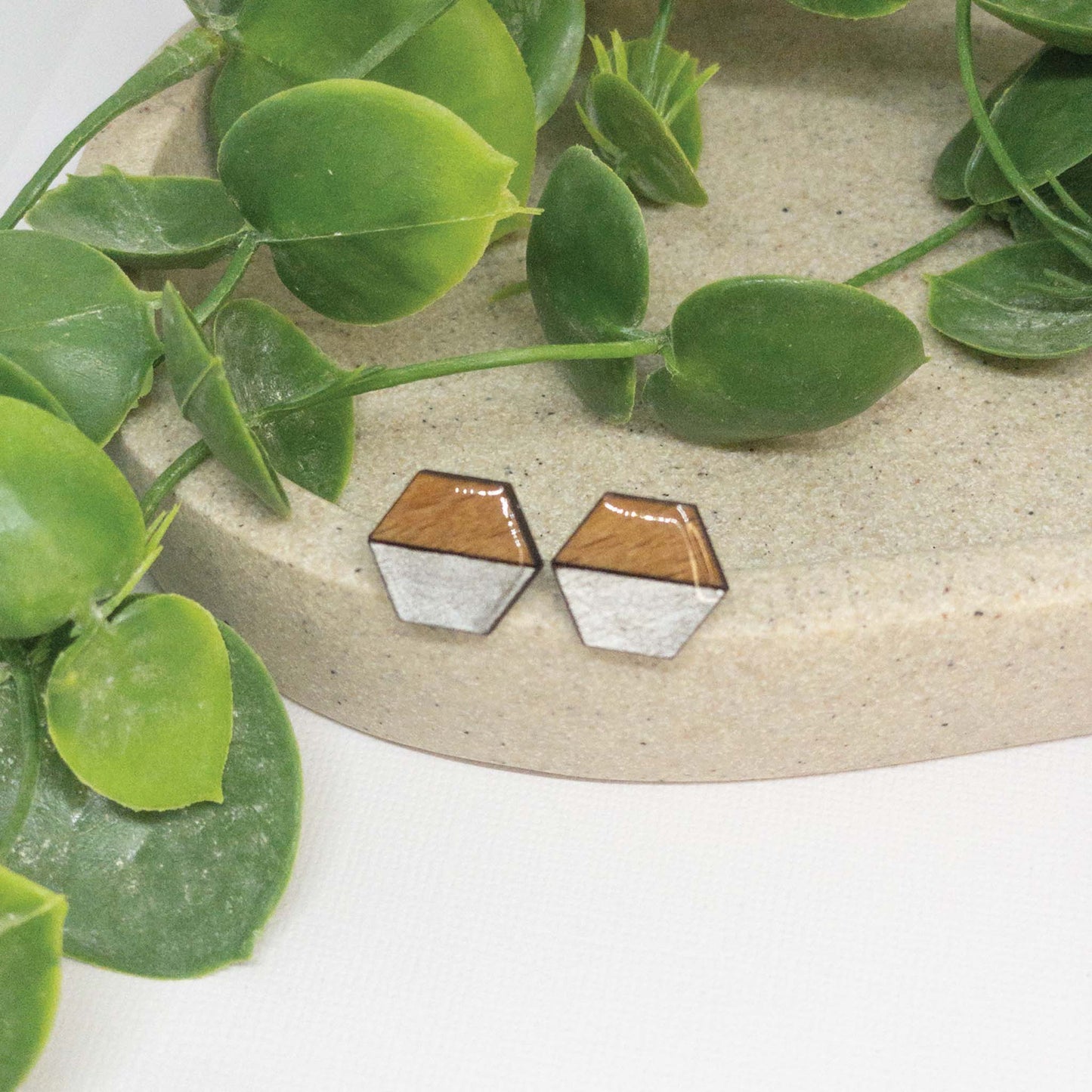 Silver | Wooden Stud Earrings
