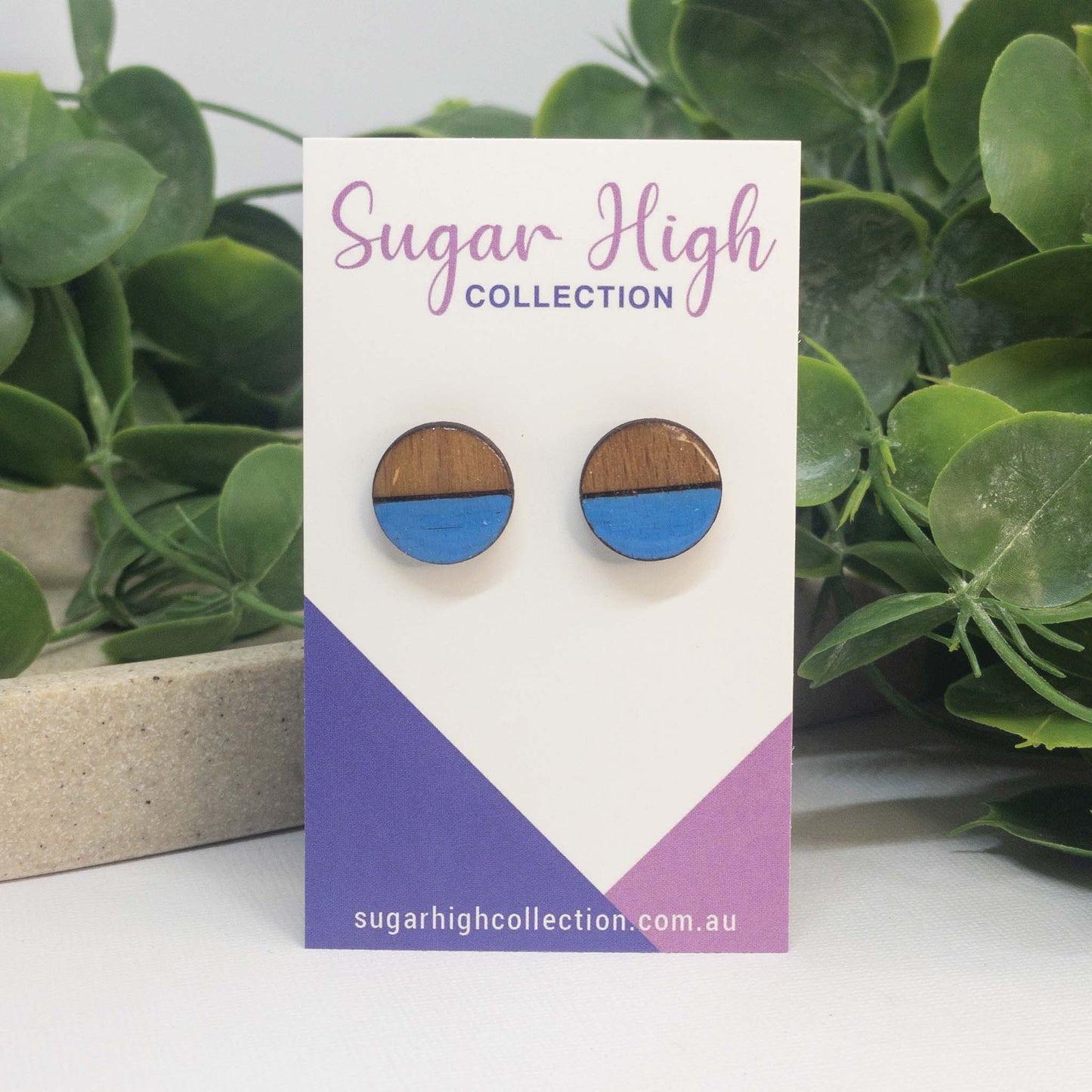 Sky Blue | Wooden Stud Earrings