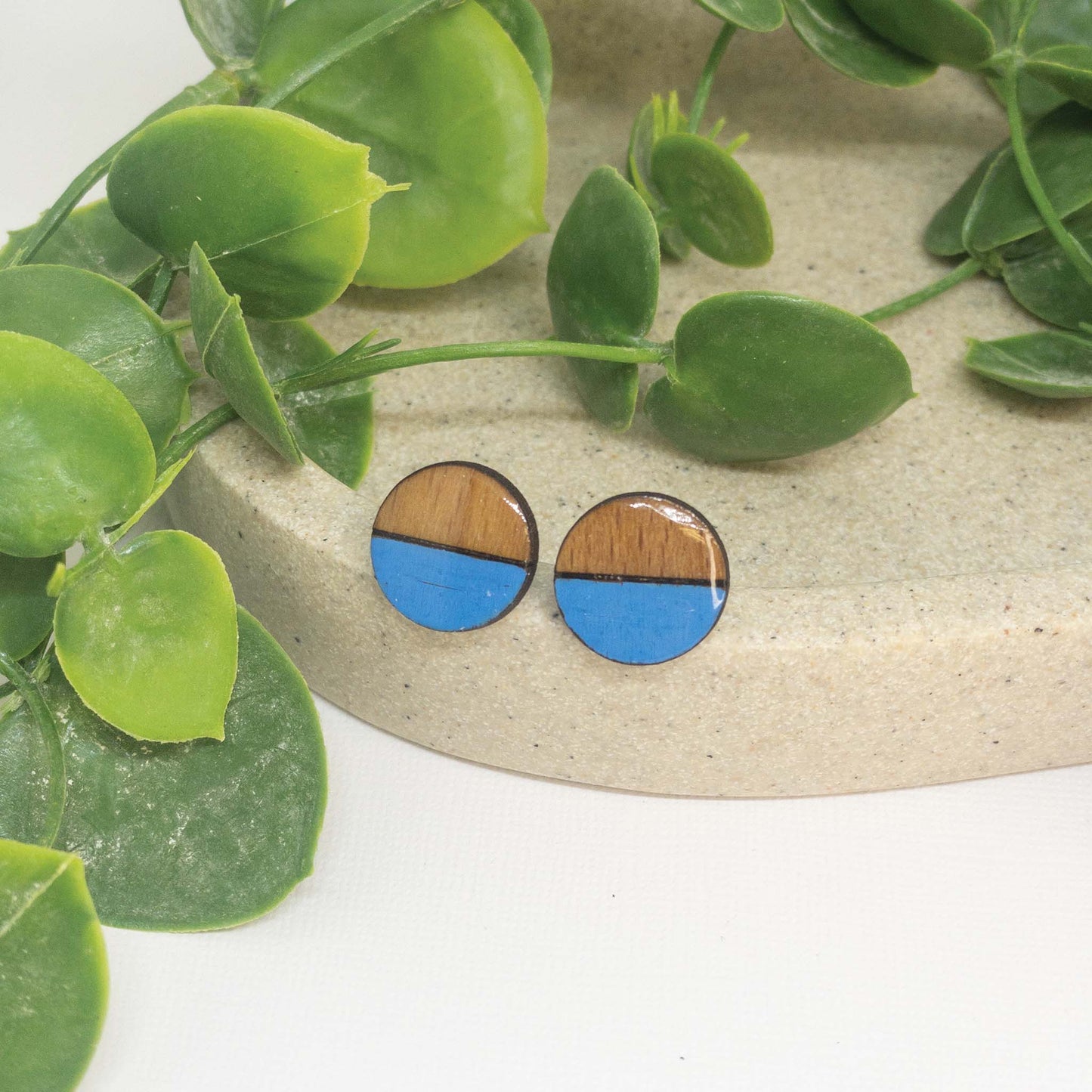 Sky Blue | Wooden Stud Earrings