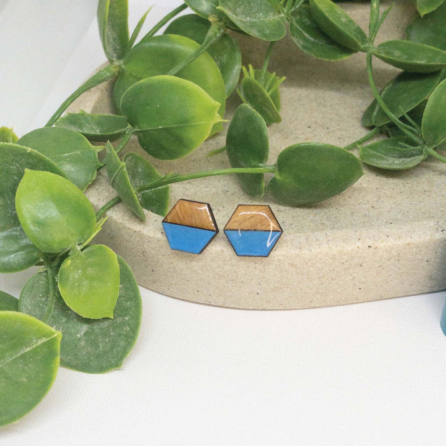 Sky Blue | Wooden Stud Earrings