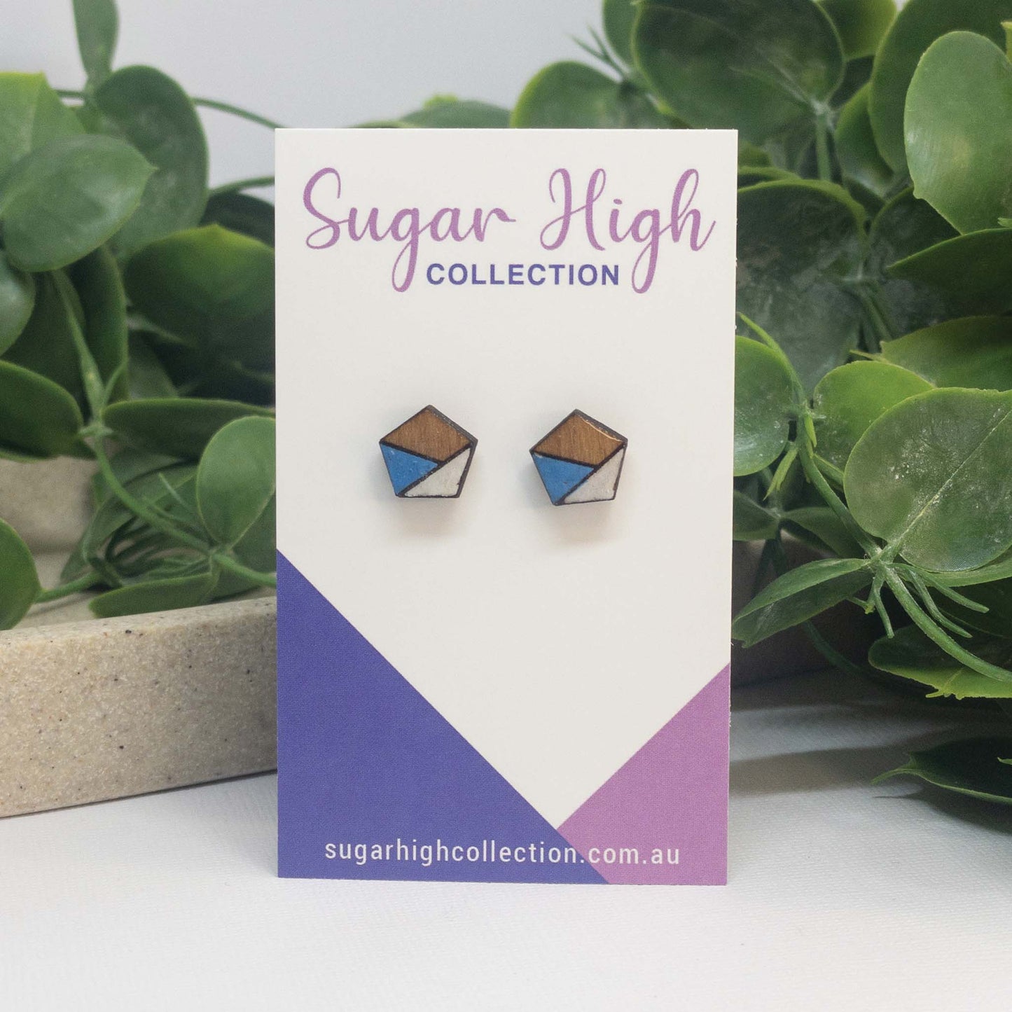 Sky Blue + White | Wooden Stud Earrings