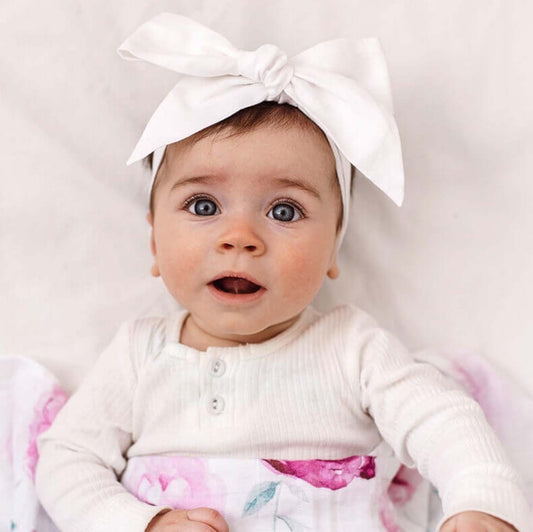 White | Linen Bow Headband Wrap