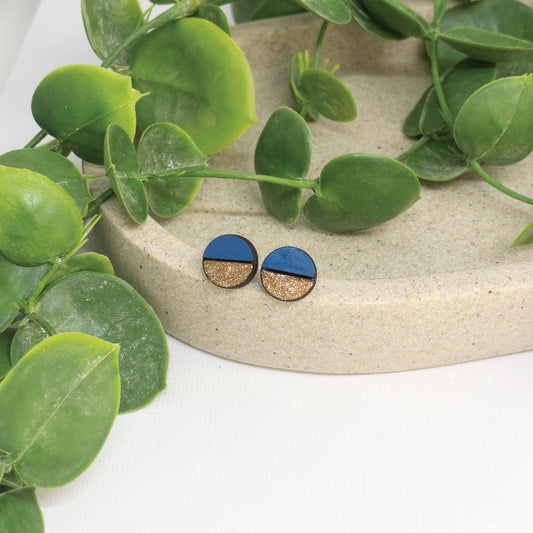 Blue Sparkle | Wooden Stud Earrings