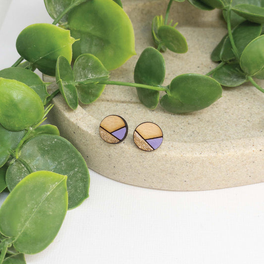 Purple Sparkle | Wooden Stud Earrings
