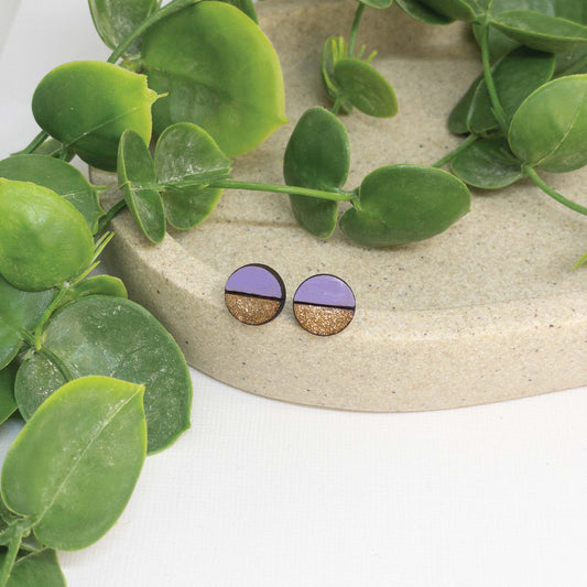 Purple Sparkle | Wooden Stud Earrings