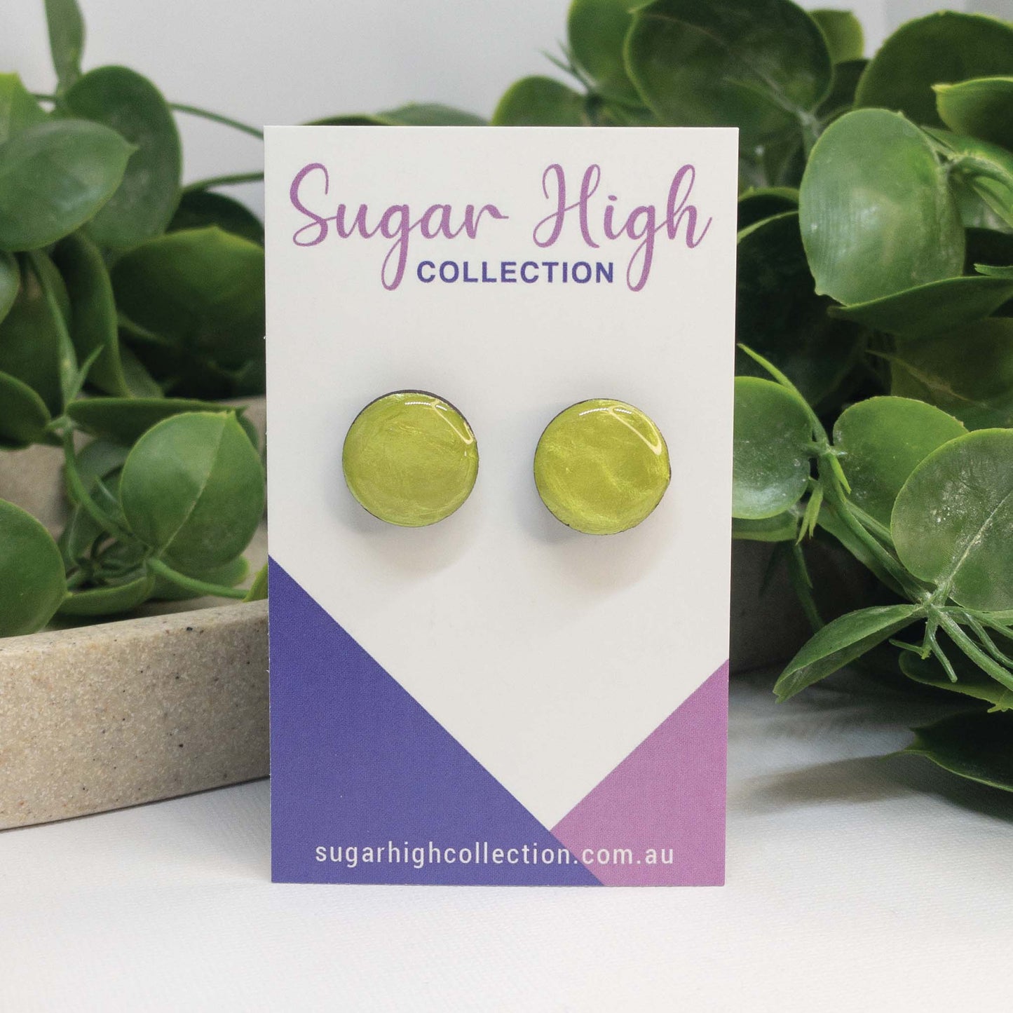 Spring Green | Wooden Stud Earrings