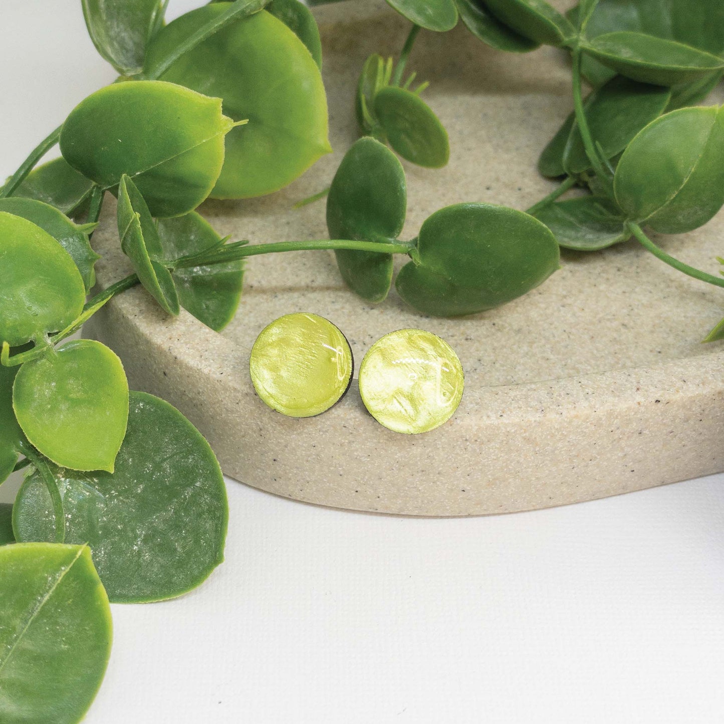 Spring Green | Wooden Stud Earrings