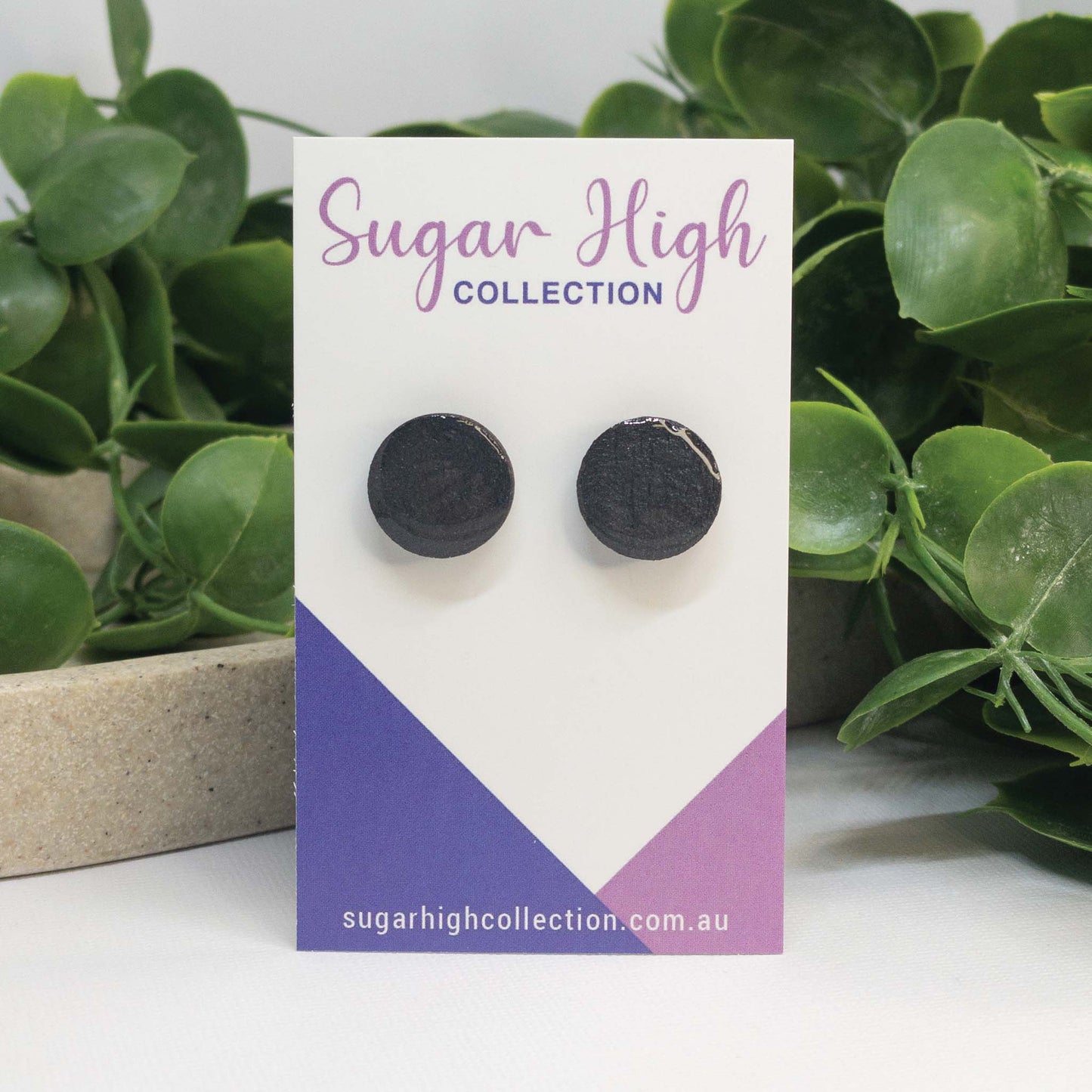 Stormy Grey | Wooden Stud Earrings
