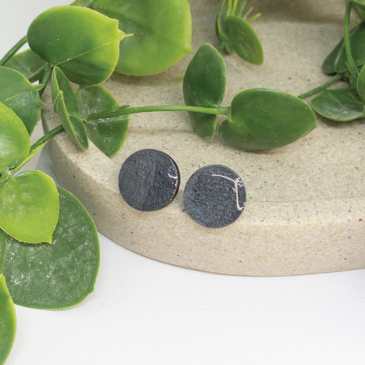 Stormy Grey | Wooden Stud Earrings
