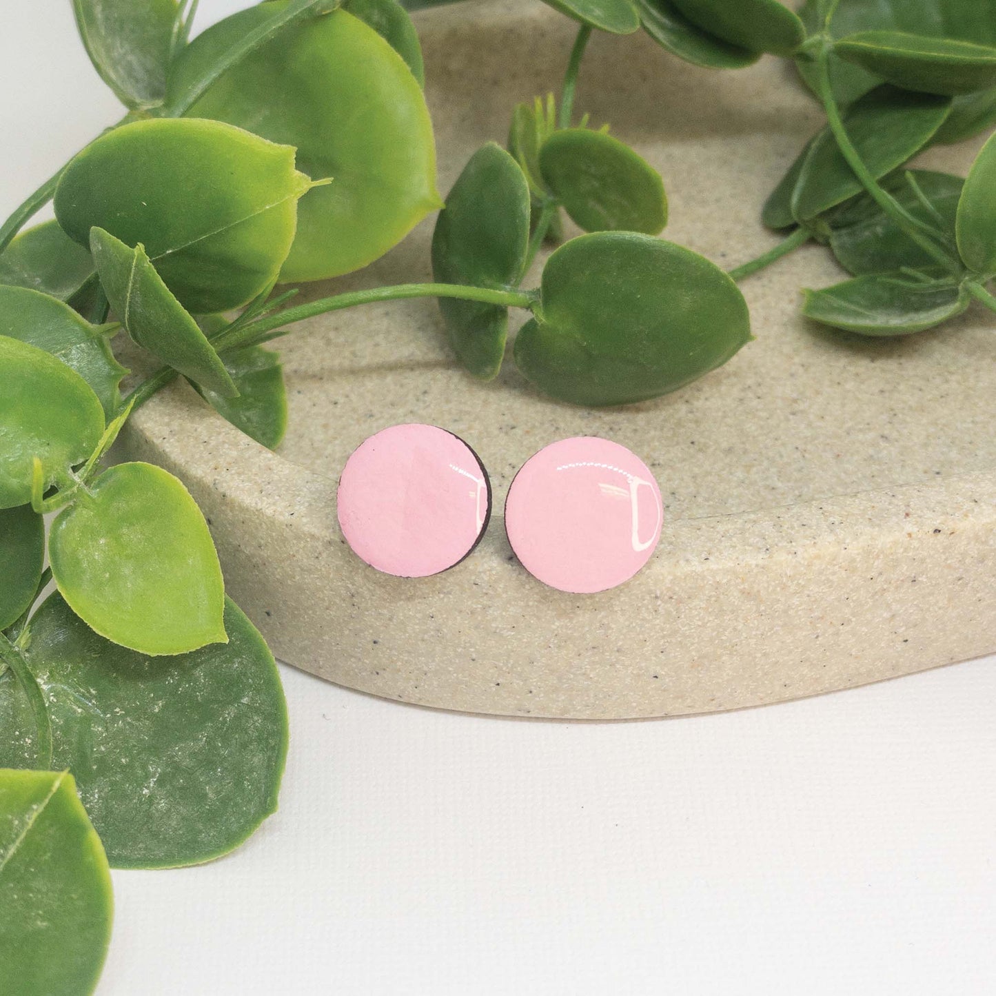 Sweet Pink | Wooden Stud Earrings