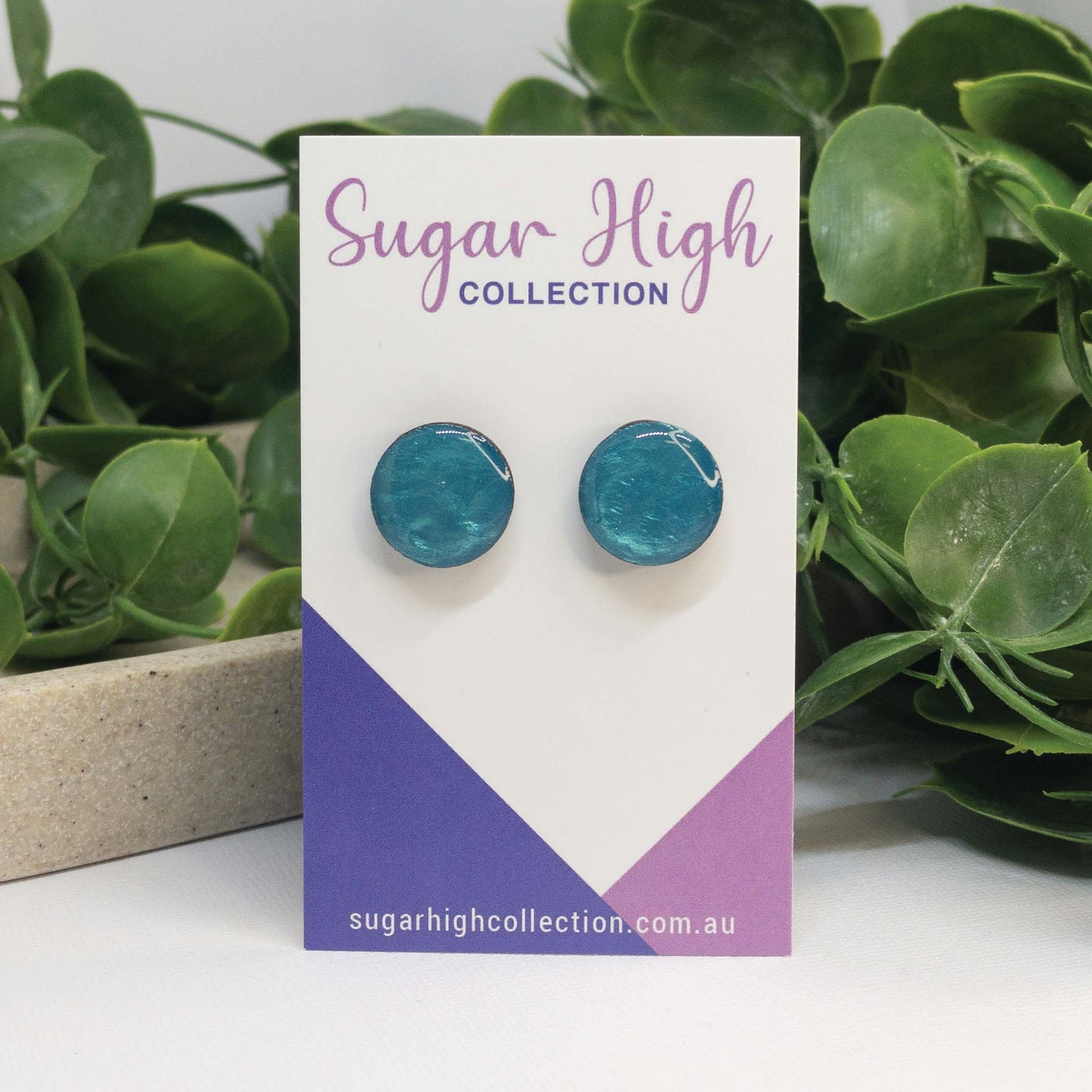 Turquoise Sea | Wooden Stud Earrings