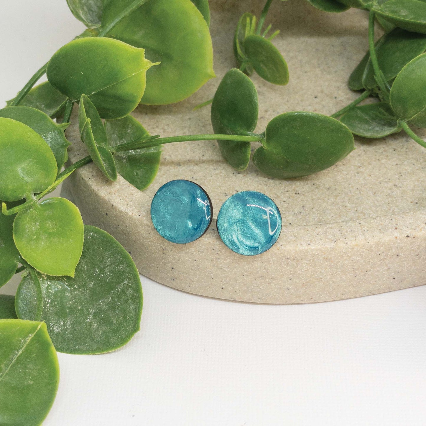 Turquoise Sea | Wooden Stud Earrings