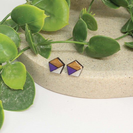 Violet + White | Wooden Stud Earrings