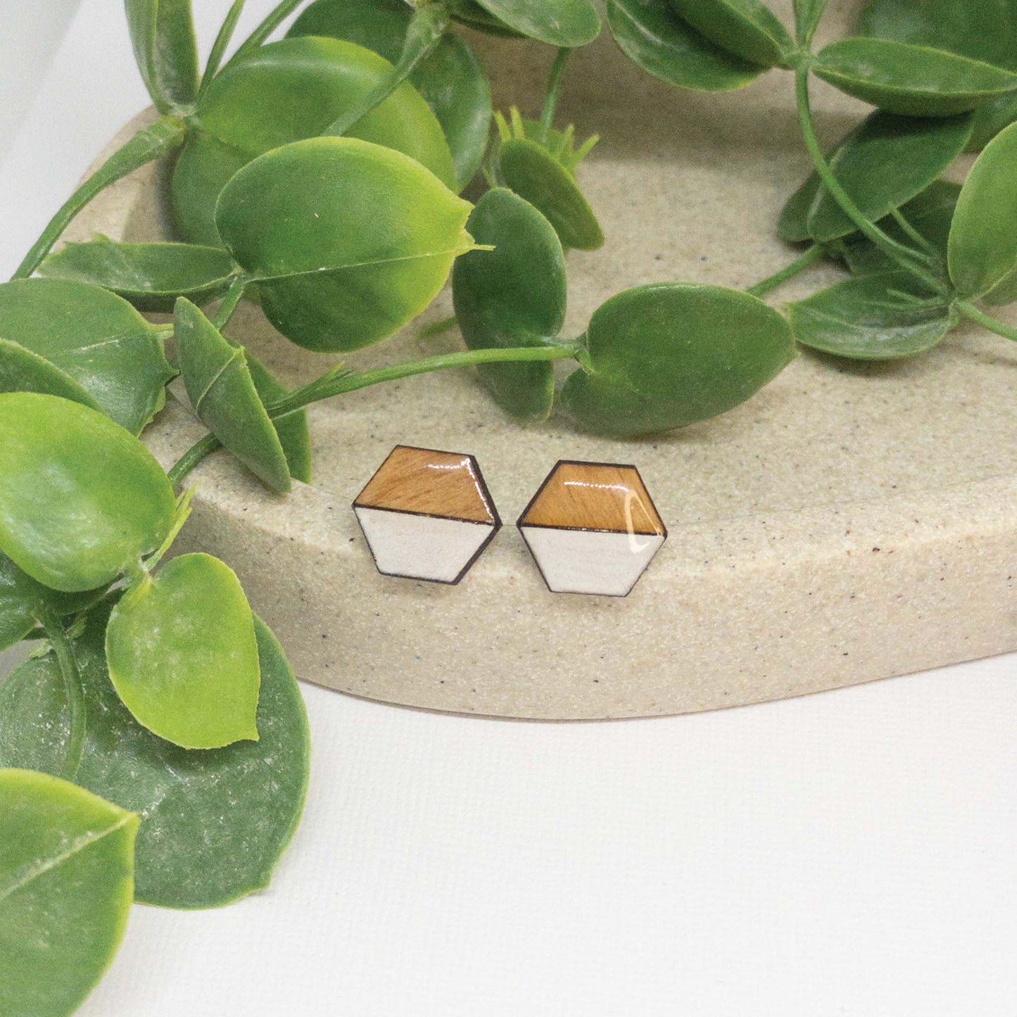 White Bliss | Wooden Stud Earrings