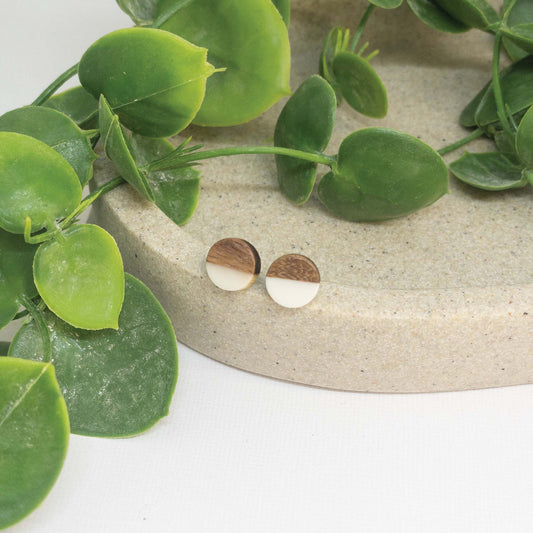 White | Wooden Stud Earrings