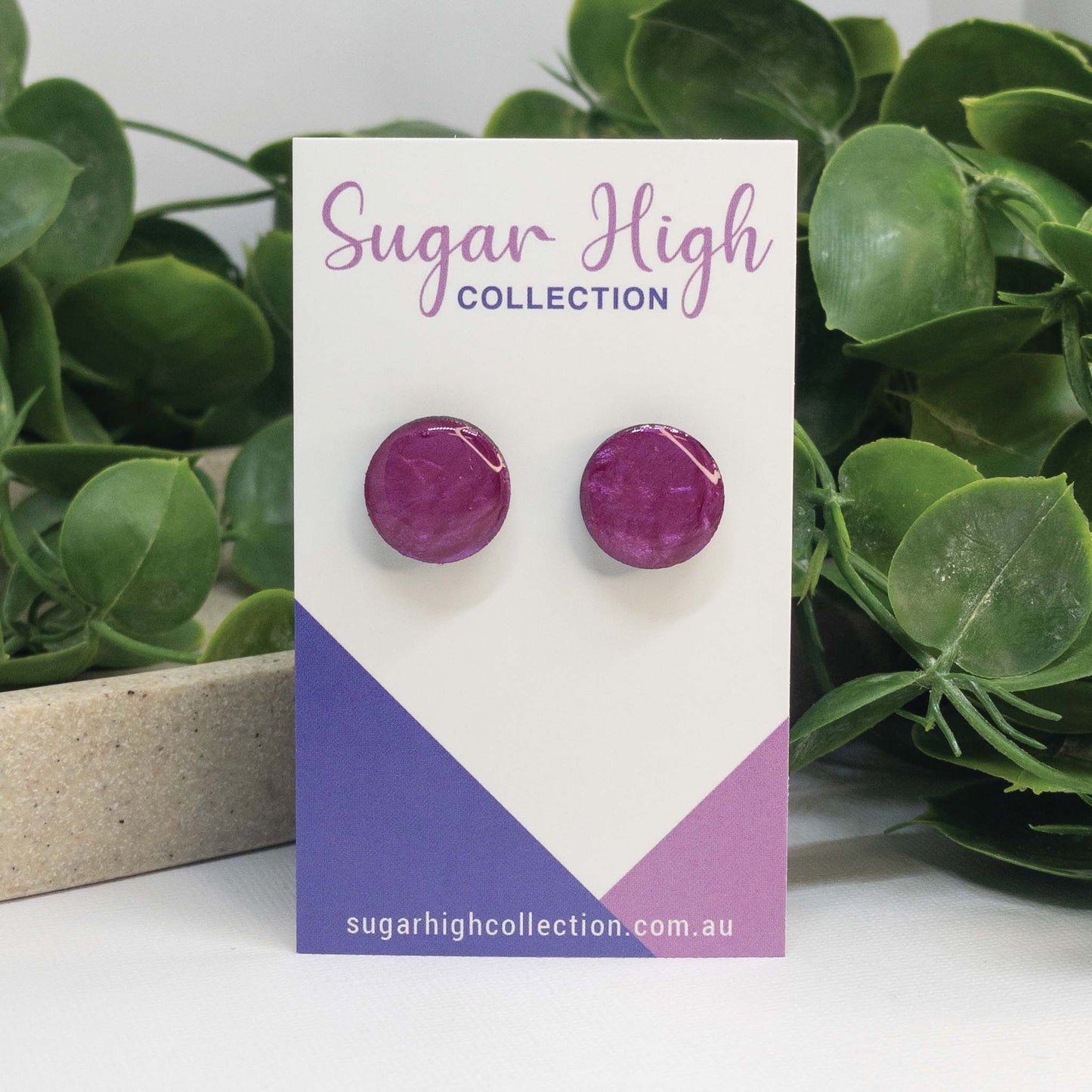 Wonderland Pink | Wooden Stud Earrings