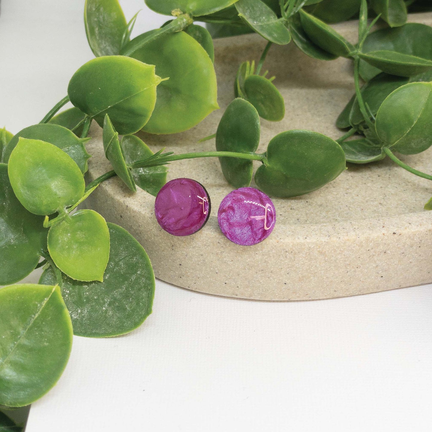 Wonderland Pink | Wooden Stud Earrings