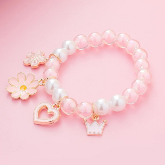 Pink Flower Charm | Beaded Bracelet