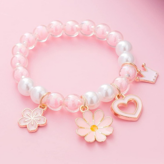 Pink Flower Charm | Beaded Bracelet