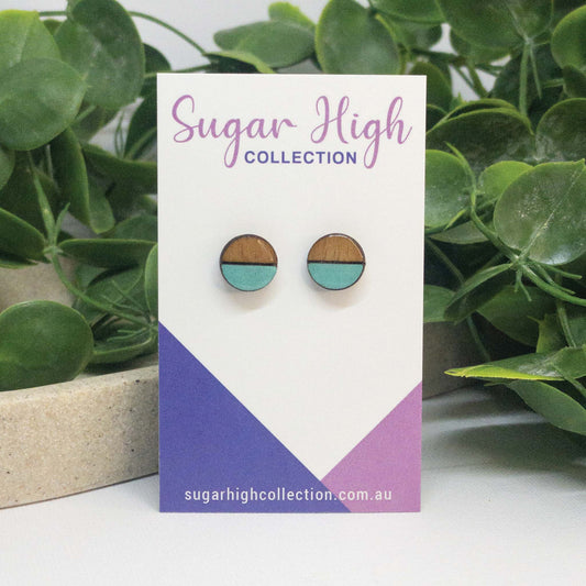 Aqua Green | Wooden Stud Earrings