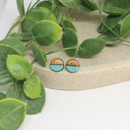 Aqua Green | Wooden Stud Earrings