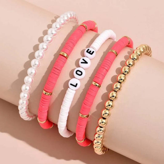 Fluro Coral | Love Beaded Bracelet