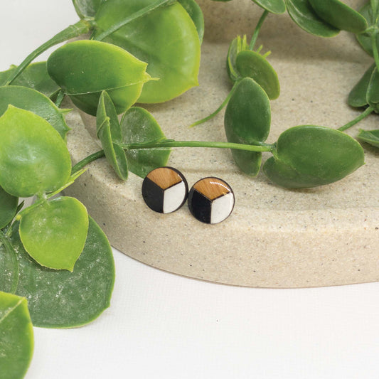 Black Luxury + White | Wooden Stud Earrings