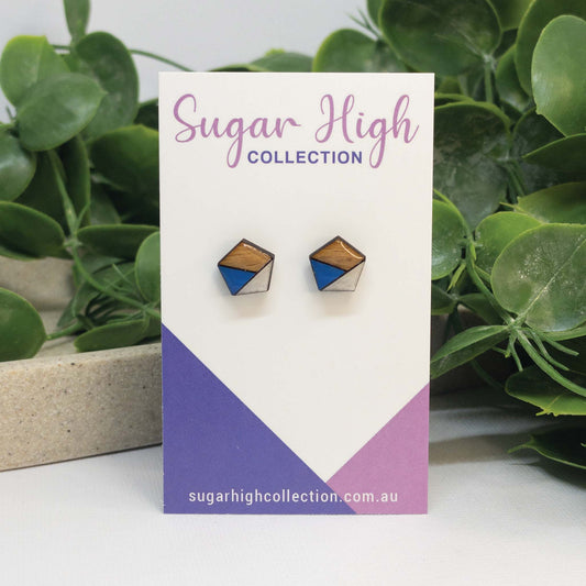 Blue Lagoon + White | Wooden Stud Earrings