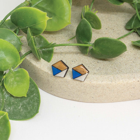 Blue Lagoon + White | Wooden Stud Earrings