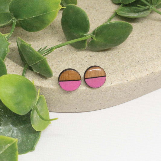 Bubblegum Pink | Wooden Stud Earrings