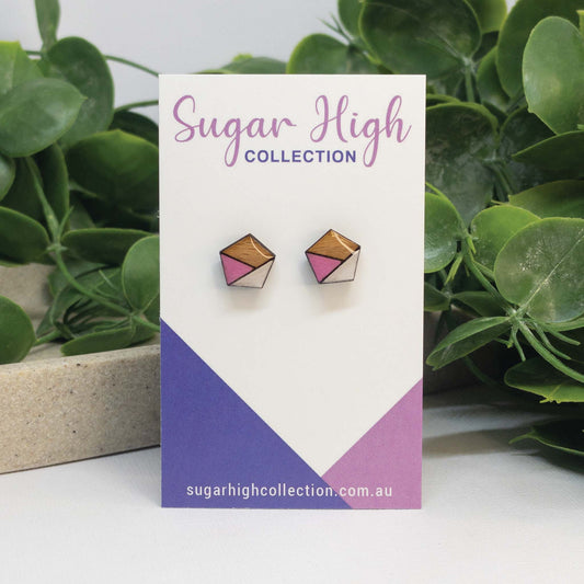 Bubblegum Pink + White | Wooden Stud Earrings